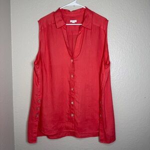 J. Jill Women’s Coral Sleeveless Collared Button Down Linen Tank Top Blouse 3X
